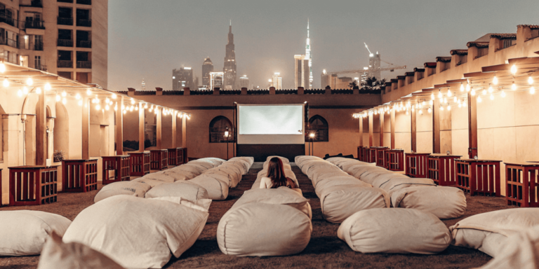 Outdoor cinema with Dubai skyscraper background