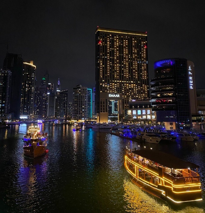 nighttime view of dubai marina